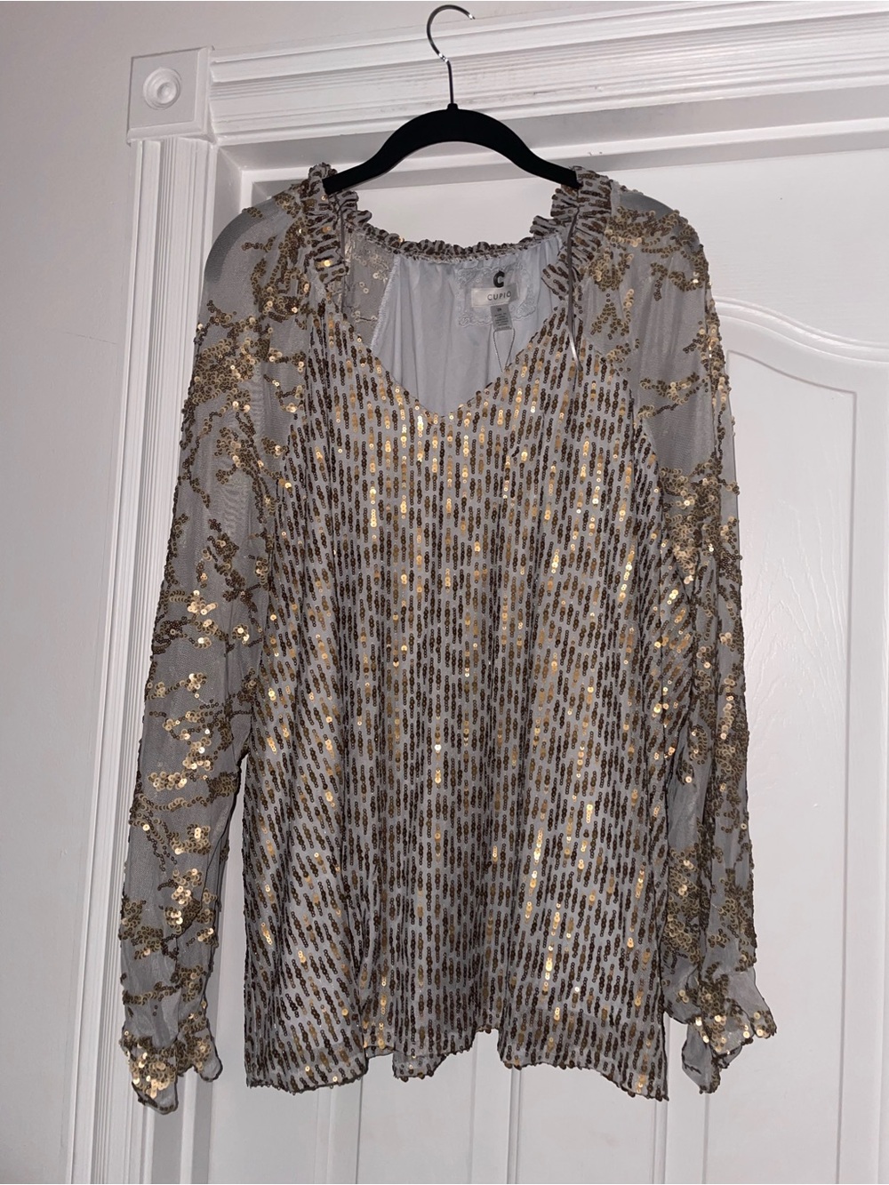 Cupio Womens Sequin Long Sleeve Top In Feathergrey Sz 2x NWT